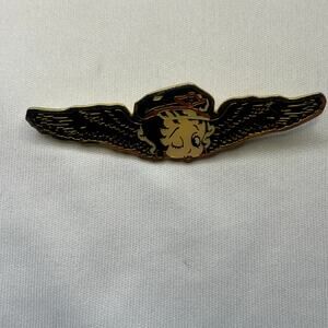 Betty Boop Lapel Pin Aviation Wings Flight 3”, Good Condition